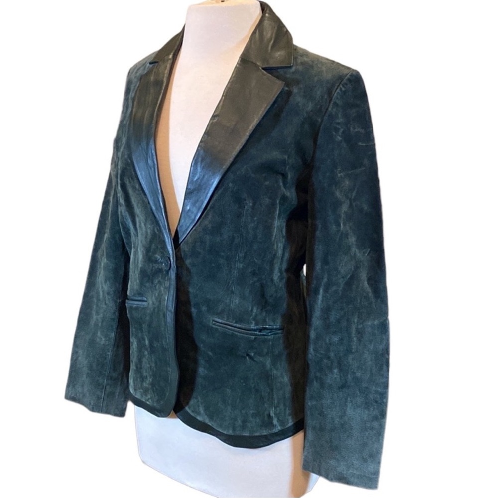 Vintage Liz Claiborne Forest Green Leather Blazer - Picture 2 of 11